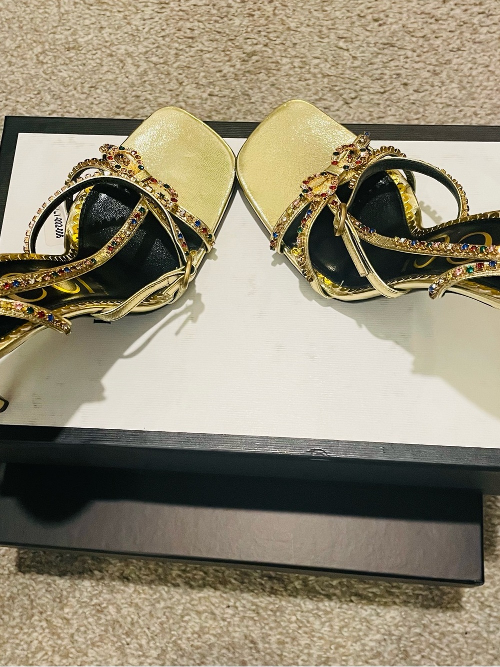 Gucci Gold Jeweled Bow-Strap High Heel Sandals - Picture 4 of 9
